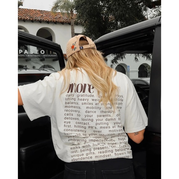 Uplift Tops - Graphic Text Back Women’s Tee - White